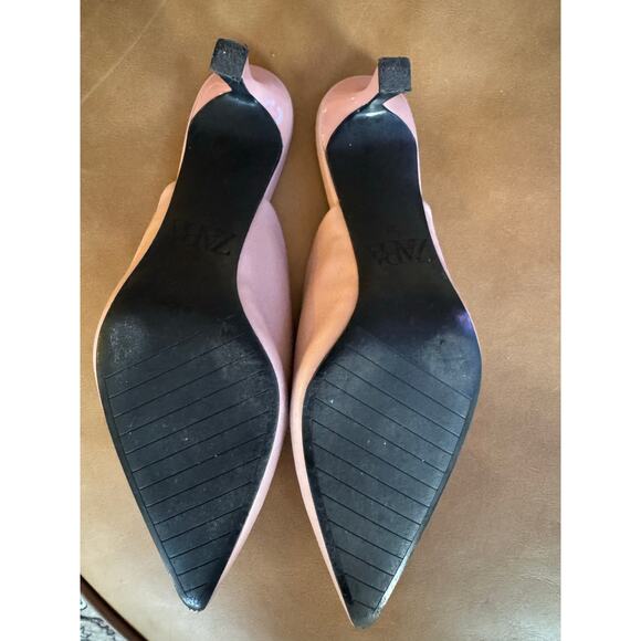 Zara pale pink leather pointy toe kitten heel mule slip ons / size 37 / US 6.5 - Picture 5 of 7